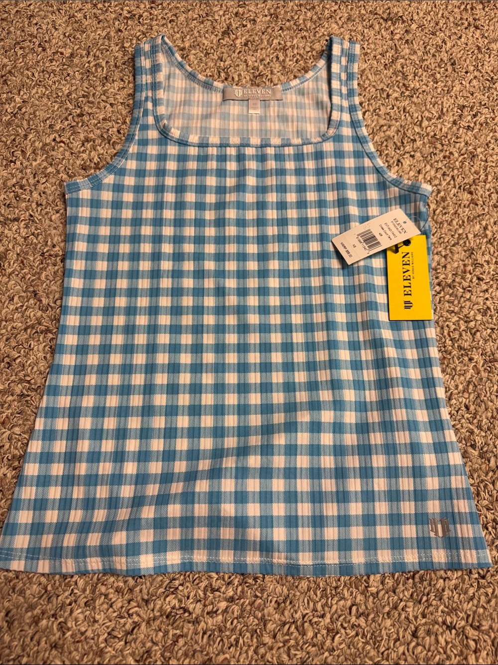 EleVen by Venus Williams Light Blue Gingham Tank Top